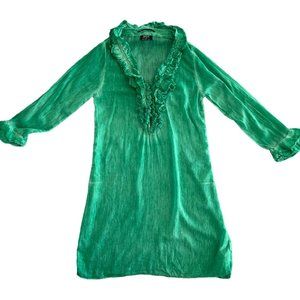 RA-RE Womens Dress Swim Cover Up Ruffle‎ Neck Silk Blend Green 44 IT 6-8 Logo